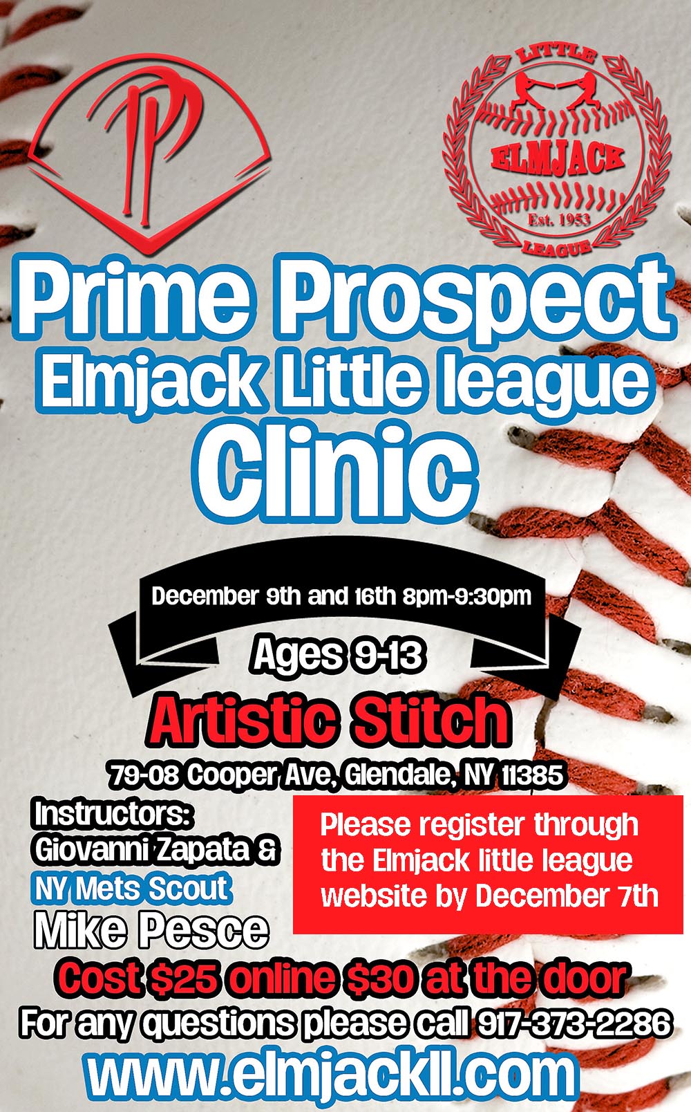 Prime Prospect Winter Indoor Baseball Clinic, Queens NY (Artistic Stitch Sports Complex)
